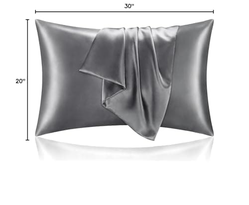 BEDELITE Satin Pillowcase for Hair and Skin, Super Soft and Cooling Similar to Silk Pillow Cases 2 Pack with Envelope Closure, Gift for Women Men(20"x30" Queen Size, Dark Grey) — view 8