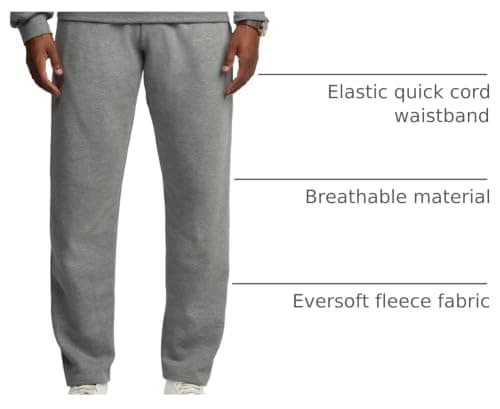 Fruit of the Loom Men's Eversoft Fleece Open Bottom Sweatpants with Pockets, Relaxed Fit, Moisture Wicking, Breathable, Grey Heather, Large — view 4