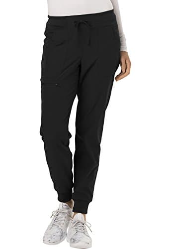 HeartSoul Jogger Scrub Pants for Women, Break On Through Stretch Fabric HS030, Black, Medium Tall