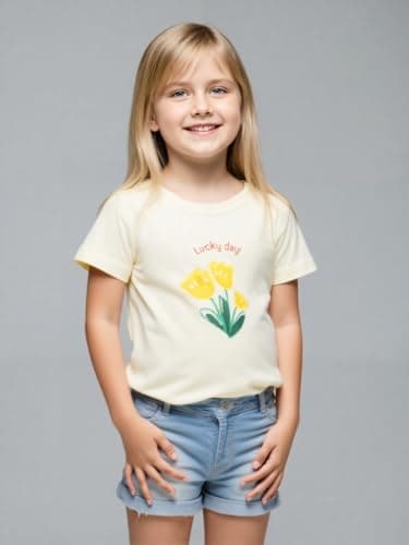 Winzik Girls Shirts Toddler Girl Short Sleeve T Shirt Kids Floral Tee Tops Summer Clothes 18M-8Y(7-8 Years, Heart Cherry Floral) — view 8