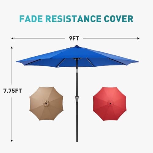 OLIXIS 9ft Patio Umbrella with Tilt and Crank Button & 8 Sturdy Ribs Waterproof, 9 Feet Patio Table Umbrella Perfect for Poolside, Terrace, Beach and Outdoor Restaurant, Blue — view 4