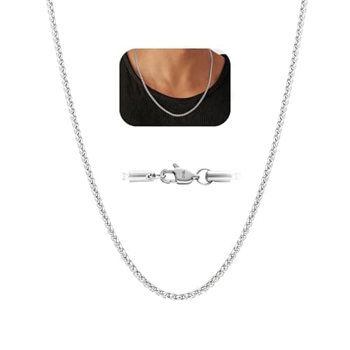 Avotto Mens Silver Chain Necklace 2mm Silver Mens Chain Necklace Wheat Stainless Steel Chains for Men Jewelry Gifts 20 Inch
