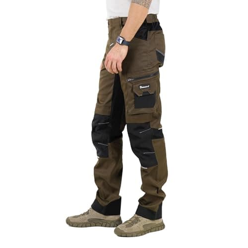 Ellobird Men's Construction Work Utility Pants Relaxed Fit Stretch Flex Cordura Double Knee Reinforcement Carpenter Cargo,(Slate Black,32W x 32L) — view 2