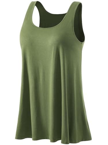 Komfokore Tank Tops for Women Build in Bra Tanks Loose Fit Flowy Sleeveless Casual ArmyGreen L