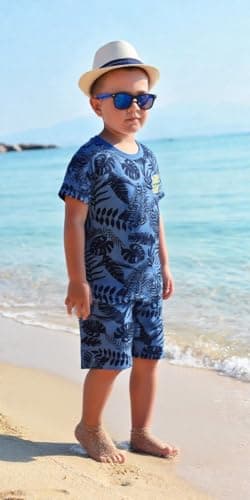 Toddler Boy Summer Outfits Clothes, Kids Boys Short Sleeve Cotton T-Shirt and Shorts Clothing Sets 2-7T (5-6 Years, Hawaiian style) — view 4