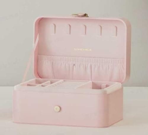 SONGMICS GISELLA Collection - Travel Jewelry Organizer, 2-Layer Jewelry Case Holder with Shiny Metal Hardware, Portable, Premium Velvet, for Earrings Necklaces, Jelly Pink UJBC166R01