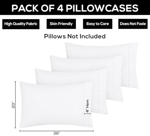 Utopia Bedding Queen Pillow Cases - 4 Pack - Envelope Closure - Soft Brushed Microfiber Fabric - Shrinkage and Fade Resistant Pillow Covers Queen Size 20 X 30 Inches (Queen, White) — view 3