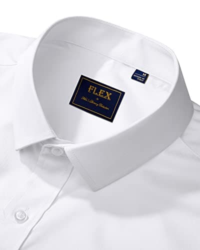 J.VER Men's Dress Shirts Solid Long Sleeve Stretch Wrinkle-Free Formal Shirt Business Casual Button Down Shirts White Medium — view 2
