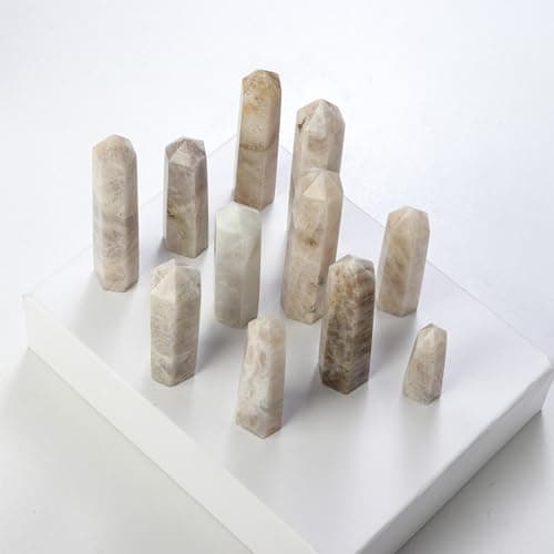 Runyangshi 1PCS Natural Crystal Moonstone Tower 1.96"-2.36" (5-6 cm) 6 Faceted Single Point Prism Healing Crystal Wand for Meditation Reiki Chakra Therapy — view 3