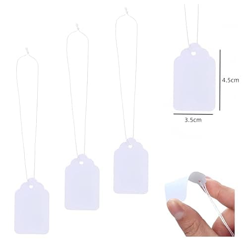Tags with String, 500 Pieces Price with String Attached,35x45mm, Kraft Paper Hanging String Display Tags for Pricing Gift Jewelry Clothing Yard Sale Products Shoes Teabags DIY Crafts(White)