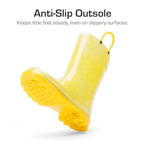 DREAM PAIRS Kids Rain Boots Glitter Boys Girls with Easy-on Handles Sparkly Waterproof Boots Outdoor Playing Rain Boots Toddler Unisex-Child,Size 4 Big Kid,Yellow,KKEMRB2501 — view 3
