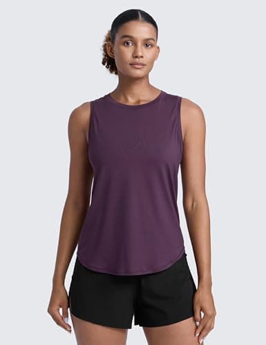 CRZ YOGA Lightweight Tank Top for Women Racerback Sleeveless Workout Tops High Neck Athletic Running Shirts Deep Crocus Violet Medium