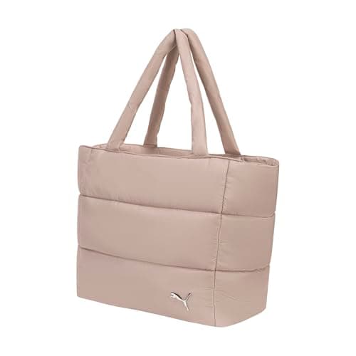 PUMA Women's Plush Soft Nylon Tote with Padded Straps, Zip Closure & Metal Logo Plaque, Rose Latte, One Size