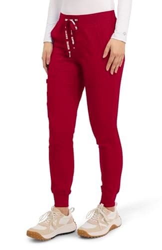 Med Couture Scrub Pants for Women Jogger Pant with 5 Pockets, Lightweight, Ultra Soft, 2-Way Stretch Fabric - MC7710P, L Petite, Red — view 4