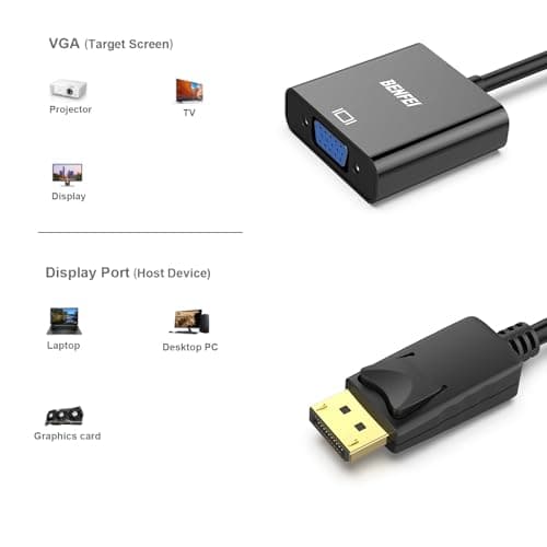 BENFEI DisplayPort to VGA,Gold-Plated Uni-directional DP Computer to VGA Screen Adapter 1080P (Male to Female) Compatible for Lenovo, Dell, HP, ASUS — view 2