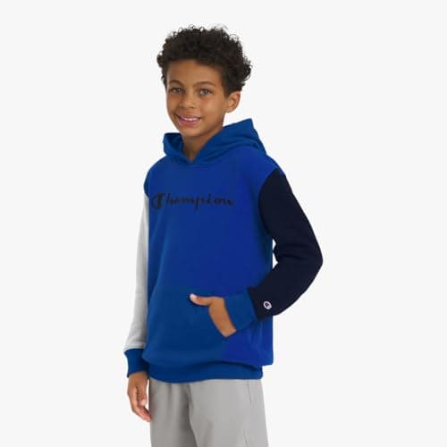 Champion Boys Fleece Hoodie Color Block Hooded Sweatshirt with Kangaroo Pockets and Ribbed Cuffs
