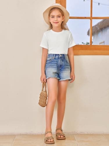 Girls Short Sleeve T Shirts Kids Summer Tops Crewneck Tees 5-14 Years White — view 4