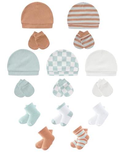 ZAVBABY Baby Boy Hats Mittens and Socks Set Cotton Newborn Girl Hat Glove 0-6 Month