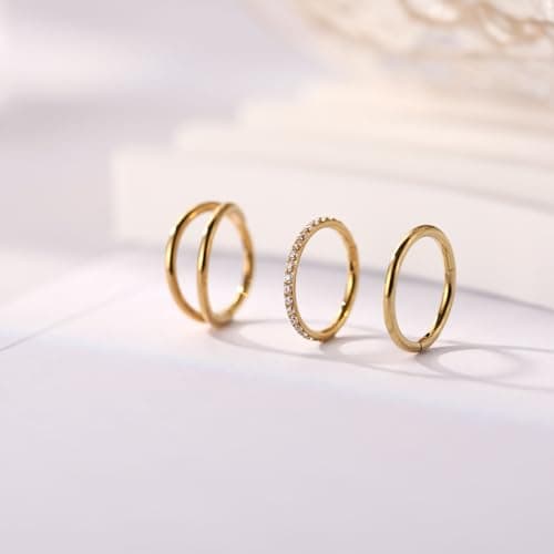 20g Nose Ring Hoop Earrings Gold Nose Hoops with CZ Lip Rings Double Hoop Septum Hoop Seamless Septum Clicker 10mm Septum Ring Cartilage Helix Rook Earrings Conch Piercing Jewelry Surgical Steel