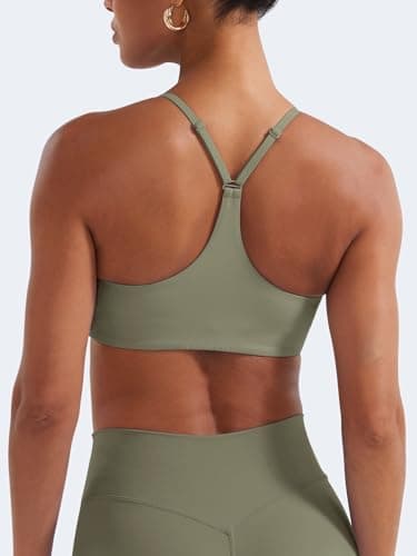 YEOREO Y Back Sports Bras for Women Padded Racerback Bra Paisely Light Impact Adjustable Straps Gym Workout Tops, Army Green, X-Small — view 4