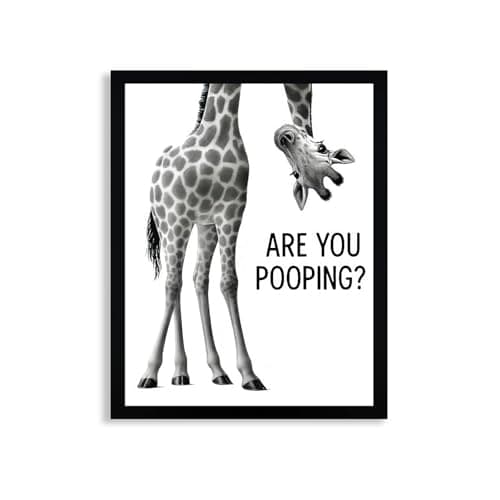 WRFON Framed Giraffe Bathroom Wall Art, Funny Giraffe With Are You Pooping Artwork Print, Black and White Animal Canvas Wall Painting, Modern Farmhouse Decoration for Home Decor, 8" W x 10" L