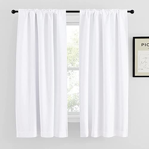 NICETOWN 100% Blackout Window Curtain Panels 48 inches Long, Heat and Full Light Blocking Drapes with Black Liner, Thermal Insulated Draperies for Cafe (White, 2 Pieces, 42 inches Wide Each Panel)