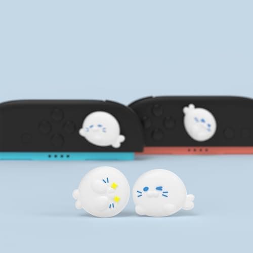 PlayVital Thumb Grips for Nintendo Switch 2 | Kawaii Silicone Joystick Caps (4-Pack) - Cute Accessories Animal Design Thumbstick Covers for Joycon 2 - Cutie Seal Squad — view 3