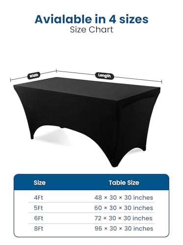 Utopia Kitchen Spandex Tablecloth 1 Pack [4FT, Black] Tight, Fitted, Washable and Wrinkle Resistant Stretch Rectangular Patio Table Cover for Event, Wedding, Banquet & Parties [48Lx30Wx30H Inch] — view 2