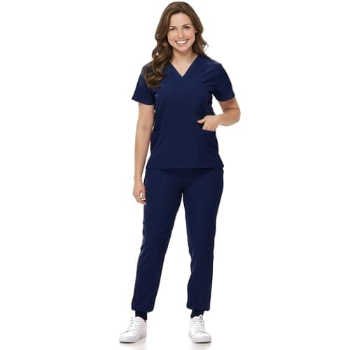 Scrubs for Women and Man V-Neck Pocket Top Drawstring Jogger Pants Nursing Scrubs Uniform