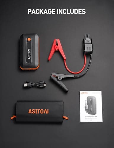 AstroAI B8 Booster Pack Jump Starter for Car Battery (Up to 9L Gas/7L Diesel) Portable Battery Booster with 10 Protections, 18W Quick Charger Power Pack, 3-Mode LED Light, Jumper Cables, 3000A, Orange — view 8