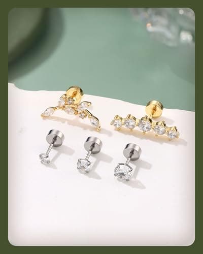 LOLIAS Hypoallergenic Flat Back Earrings Cartilage Earring Stacks - Surgical Steel Earrings for Sensitive Ears - Small Stainless Steel Flatback Stud Hoop Earring Sets for Helix Tragus Conch Daith Multiple Piercing Jewelry Trendy Silver — view 7
