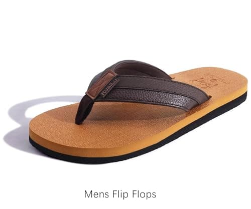KuaiLu Mens Leather Flip Flops Arch Support Summer Beach Pool Water Thong Sandals Waterproof Essentials Walking Shoes Slip on Orthotic Casual Sport Cushioned Wide Slides Shower Slippers Khaki Size 11 — view 6