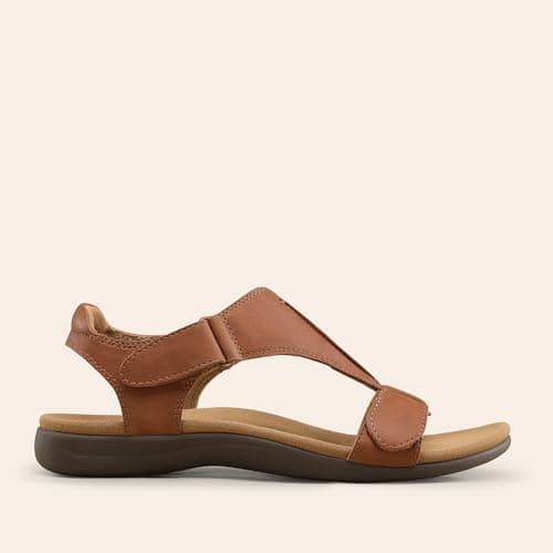 DREAM PAIRS Women Arch Support Walking Flat Sandals,Tan,8.5 — view 4