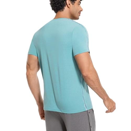RefindWin Mens Post Shoulder Surgery Shirt Short Sleeve Tear Away Shirts Adaptive Clothing Men Chemo Port Shirts Cyan XL — view 2