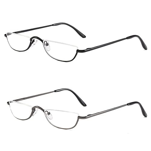 Half Reading Glasses 2 Pairs Half Rim Metal Frame Glasses Spring Hinge Readers for Men and Women, Black+Gold 2.50