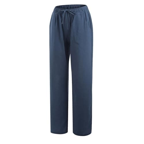 Cotton Linen Pants for Women Summer Drawstring Wide Leg Trousers High Waist Casual Palazzo Pants with Pockets — view 3