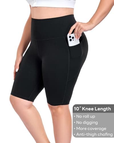 Plus Size Biker Shorts for Curvy Women with Pockets, Tummy Control Spandex Athletic Workout Bike Gym Yoga Running Shorts Black, High Waist Summer Clothes, Long Anti Chafing Under Dress Shorts xl — view 2