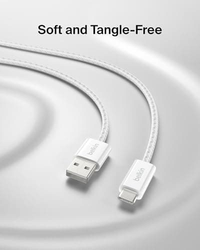 Belkin USB A to USB C Cable, 6.6ft, 15W - Type C Charger, iPhone Charger Cord, Soft, Braided, Flexible for iPhone 17 & 16, Galaxy S26, Pixel 10, iPad Pro, Airpods Pro, Switch & More - White — view 3
