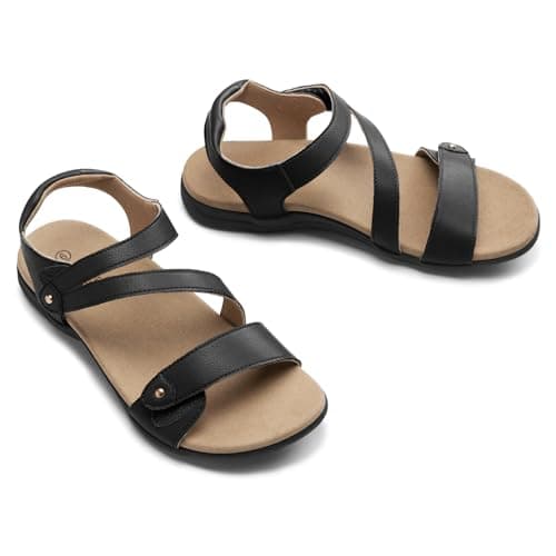 Rihero Women's Black Flat Orthopedic Sandals with Arch Support Size 8 — view 5