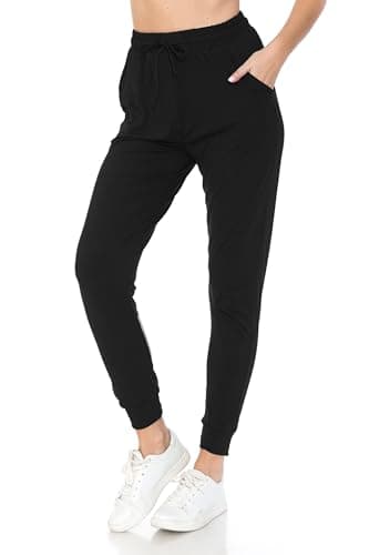 Leggings Depot Womens Classic Jogger Pants - Track Cuff Sweatpants with Pockets, Black, Medium — view 6