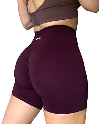 AUROLA Seamless Scrunch Short Women Workout Yoga Shorts High Waist Biker Shorts for Running Exercise (M, Black Cherry) — view 3