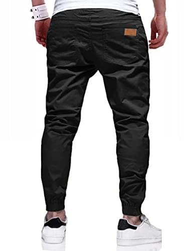 JMIERR Mens Joggers with Pockets Casual Joggers Pants Cotton Drawstring Chino Pants Hiking Jogger Travel Pants Outdoor Twill Track Jogging Sweatpants Mens Tapered Pants, CA 36(L), 0 Black
