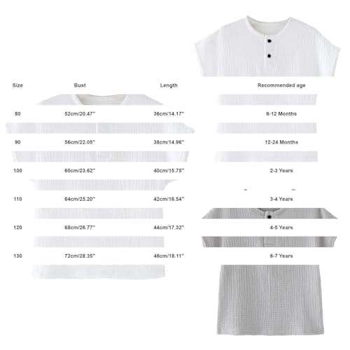 Boys Girls Cotton Linen Shirts Toddler Short Sleeve Button Down Tee Tops Solid Casual T Shirt Baby Cute Summer Top Clothes (White, 12-24 Months) — view 5