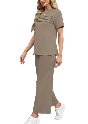 2 Piece Set for Women Summer Outfits 2026 Cruise Vacation Spring Fashion Lounge Sets Short Sleeve Matching Sets Women's Clothing Workout Wide Leg Crop Pants Travel Airport Sweat Set Easter Outfit S — view 3