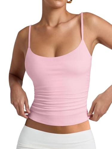 PINKMSTYLE Women's Basic Double Lined Scoop Neck Tank Tops Adjustable Cami Tank Summer Sleeveless Tops Blush XSmall