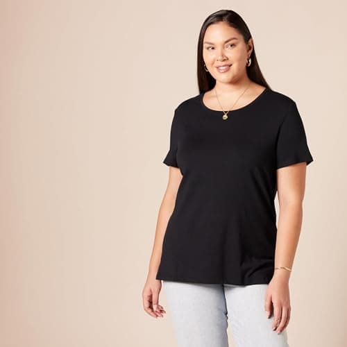 Amazon Essentials Women's 2-Pack Short-Sleeve Crewneck Solid T-Shirt Shirt, -black, Medium — view 6