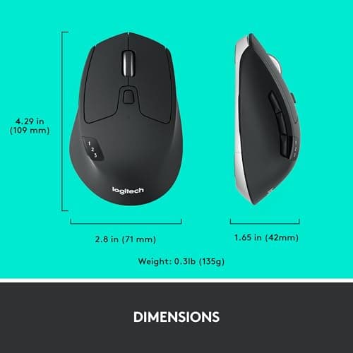 Logitech M720 Triathlon Multi-Device Wireless Mouse, Bluetooth, USB Unifying Receiver, 1000 DPI, 6 Programmable Buttons, 2-Year Battery, Compatible with Laptop, PC, Mac, iPadOS - Black — view 8