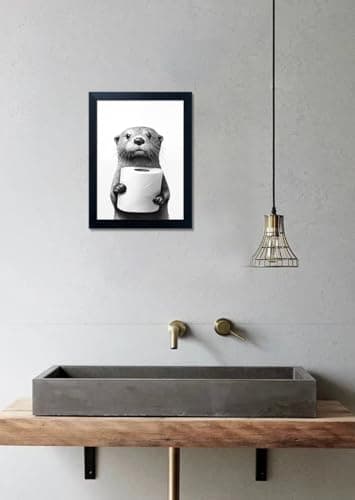 Bathroom Picture Wall Decor Black and White Framed Wall Art for Bathroom Toilet Paper in the Hand of a Little Funny Raccoon Canvas Print Painting — view 8