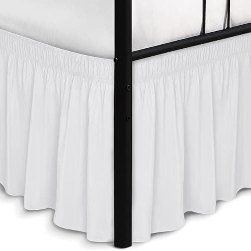 Biscaynebay Wrap Around Bed Skirts with Split Corners for Full Beds 21" Drop, White Elastic Dust Ruffles Easy Fit Wrinkle & Fade Resistant Silky Luxurious Fabric Solid Machine Washable