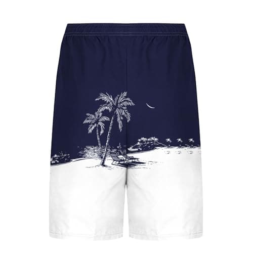 Mens Vacation Shorts, Mens Swim Trunks with Compression Liner Stretch Board Shorts 2 in 1 Quick Dry Hawaiian Swim Shorts 7'' Inseam Beach Swimwear Navy — view 4